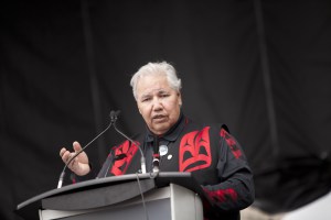 Justice Murray Sinclair addresses walkers and those gathered at Marion Dewar Plaza in Ottawa. More than 7000 people gathered to walk for reconciliation. The walk began at Ecole Secondaire de l'Ile in Gatineau, Quebec, and ended aproximately 5 kilometres away at Marion Dewar Plaza in front of Ottawa City Hall. Members of First Nations communities, faith communities and many others participated including those from Mennonite churches and MCCer's from across the system.